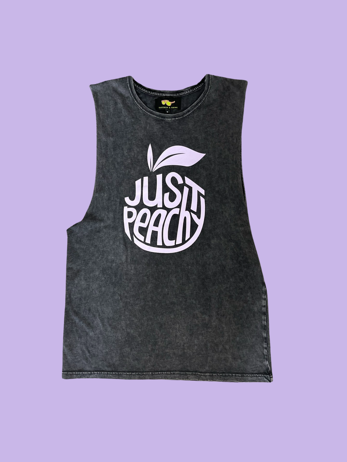 Just Peachy Tank- Stone wash black with purple