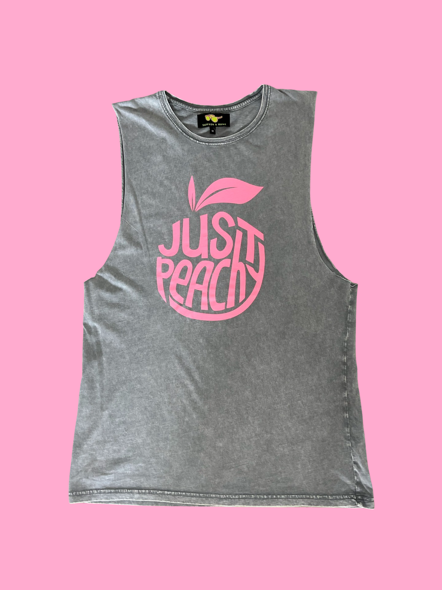 Just Peachy Tank- Stone wash grey with pink