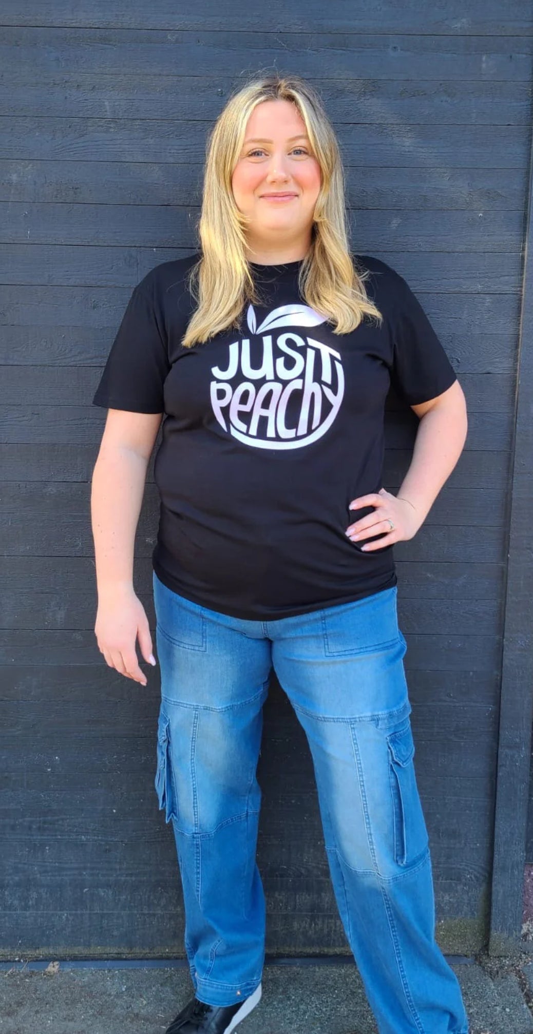 Just Peachy T-Shirt- Black with Purple