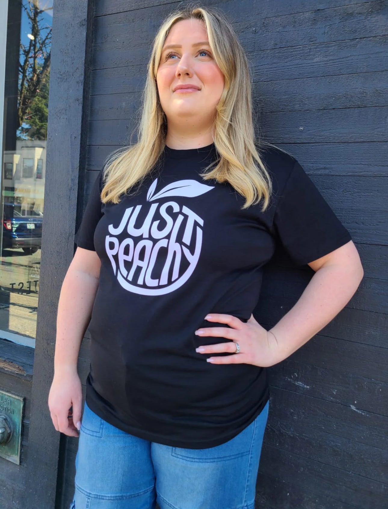 Just Peachy T-Shirt- Black with Purple